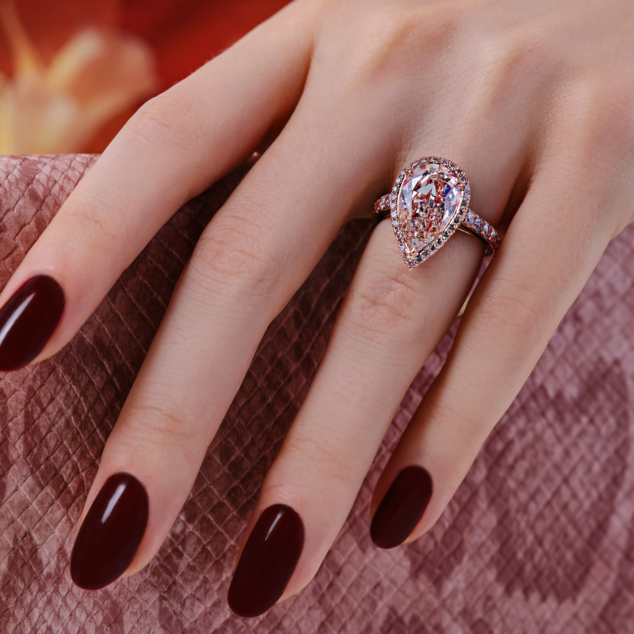 Pear Shape Diamond Halo Ring Set With Pink Diamonds – Gardiner Brothers